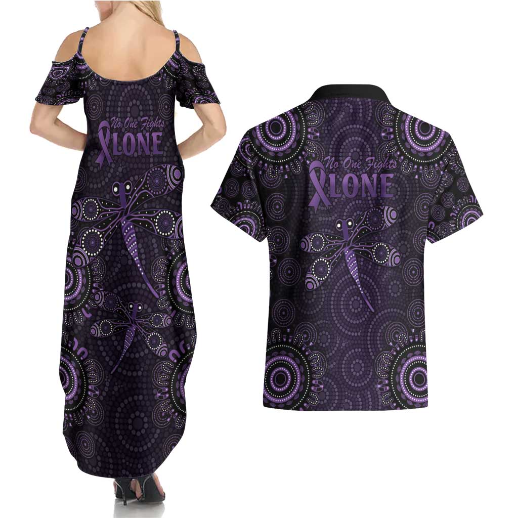 Purple Dragonfly Aboriginal of Hope Couples Matching Summer Maxi Dress and Hawaiian Shirt Australian Epilepsy Awareness - Aussie Hoodie