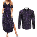 Purple Dragonfly Aboriginal of Hope Couples Matching Summer Maxi Dress and Long Sleeve Button Shirt Australian Epilepsy Awareness - Aussie Hoodie