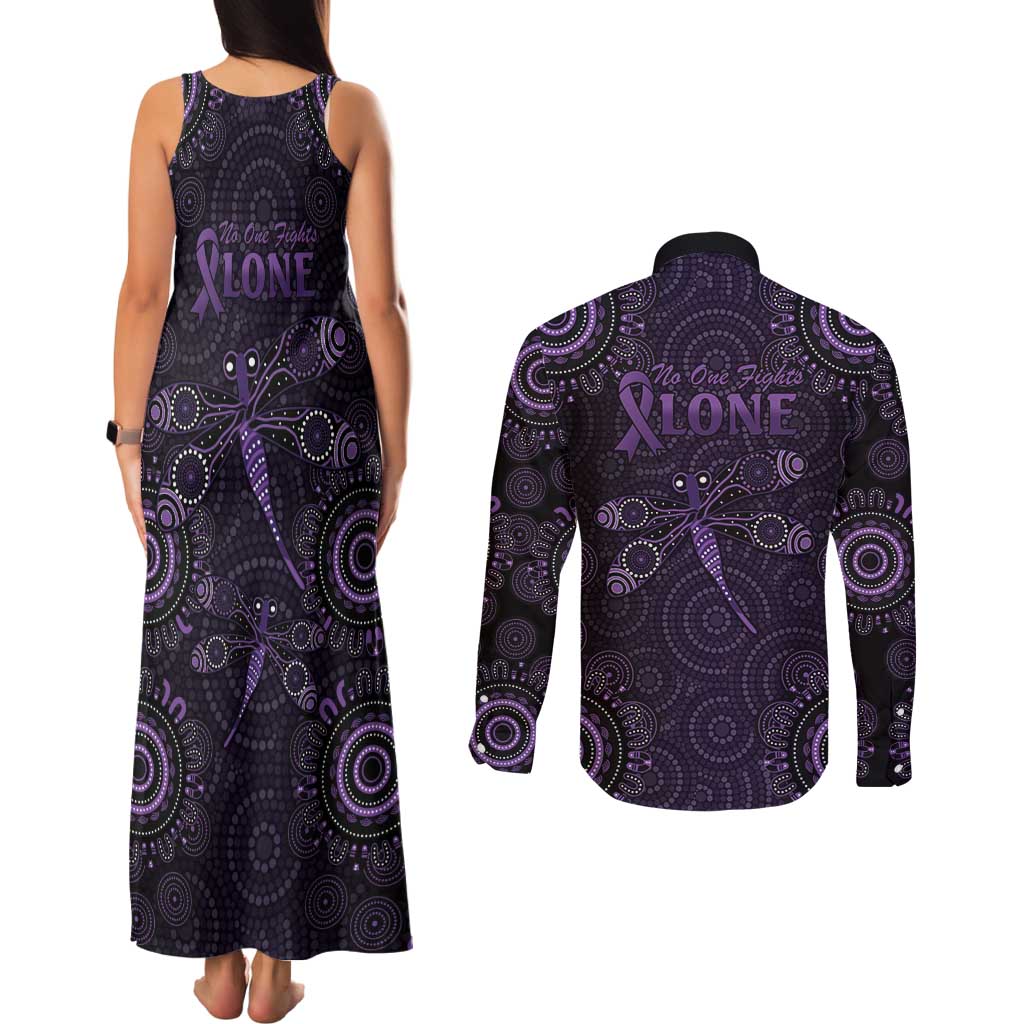 Purple Dragonfly Aboriginal of Hope Couples Matching Tank Maxi Dress and Long Sleeve Button Shirt Australian Epilepsy Awareness - Aussie Hoodie