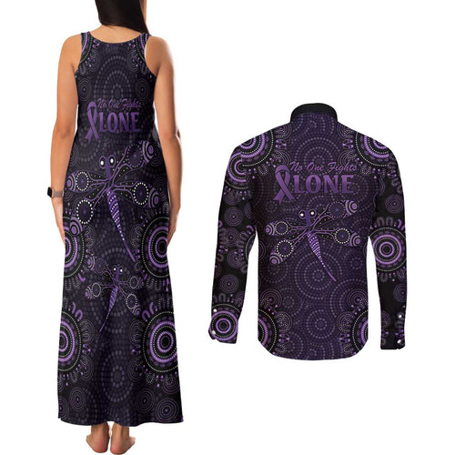 Purple Dragonfly Aboriginal of Hope Couples Matching Tank Maxi Dress and Long Sleeve Button Shirt Australian Epilepsy Awareness - Aussie Hoodie