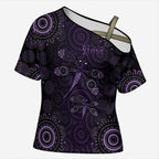 Purple Dragonfly Aboriginal of Hope Cross Shoulder Shirt Australian Epilepsy Awareness - Aussie Hoodie
