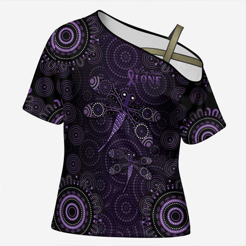 Purple Dragonfly Aboriginal of Hope Cross Shoulder Shirt Australian Epilepsy Awareness - Aussie Hoodie