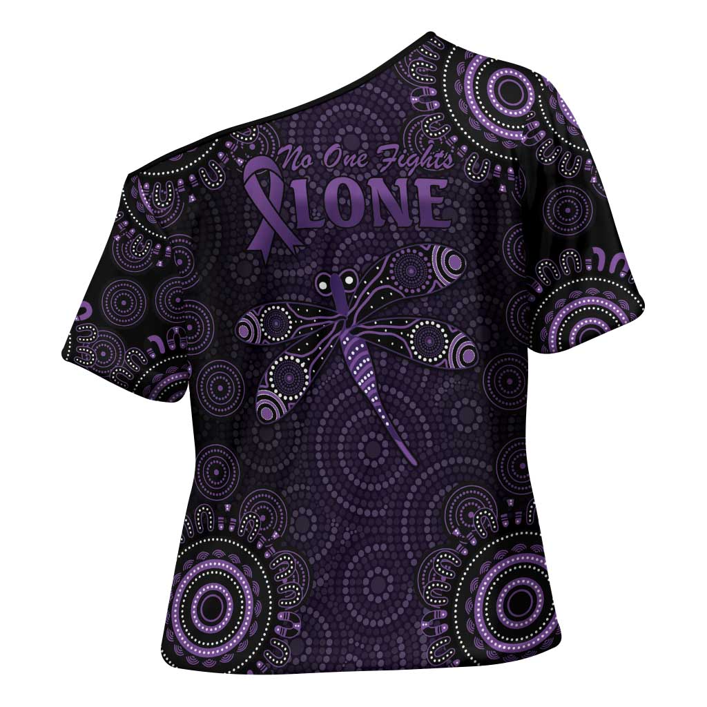 Purple Dragonfly Aboriginal of Hope Cross Shoulder Shirt Australian Epilepsy Awareness - Aussie Hoodie