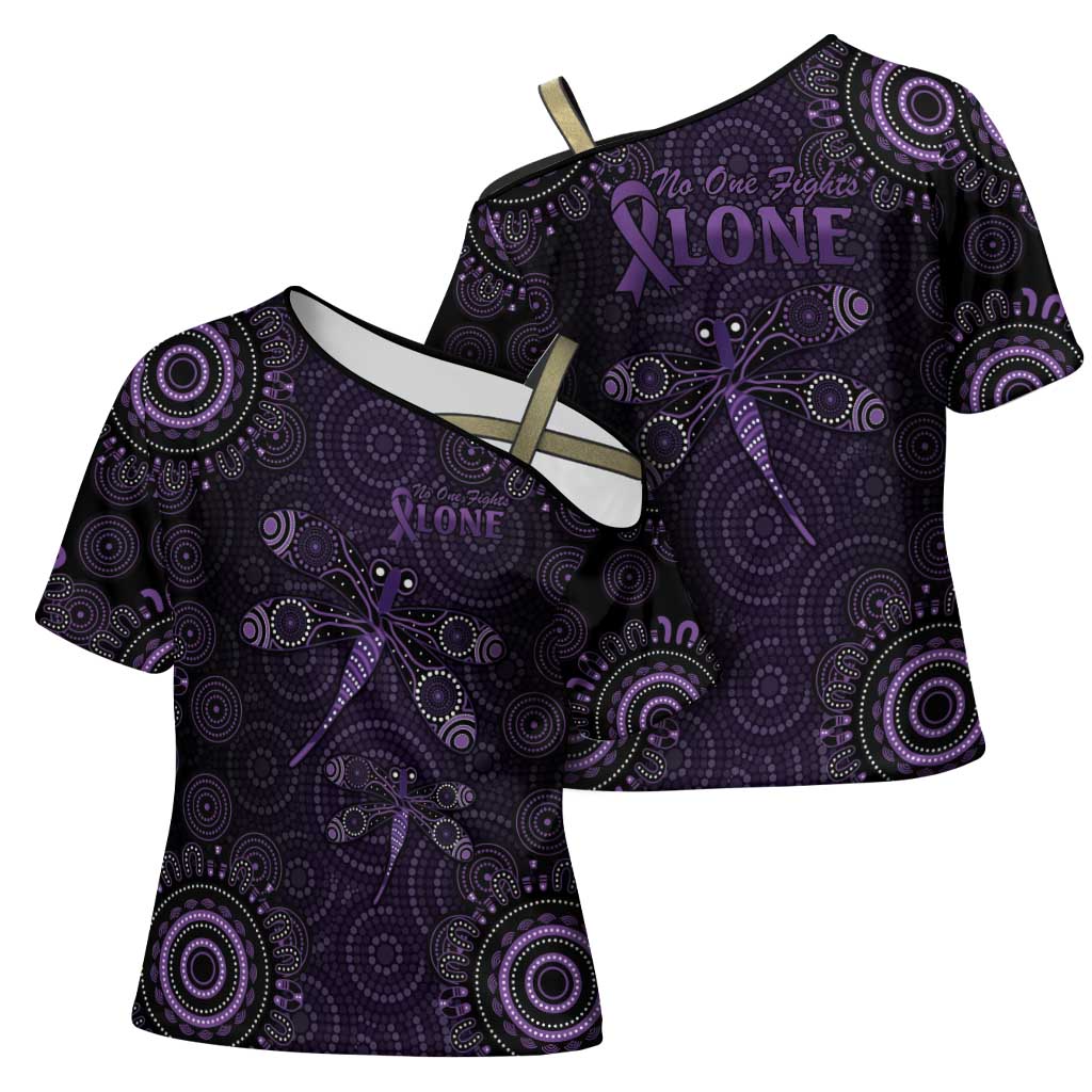 Purple Dragonfly Aboriginal of Hope Cross Shoulder Shirt Australian Epilepsy Awareness - Aussie Hoodie