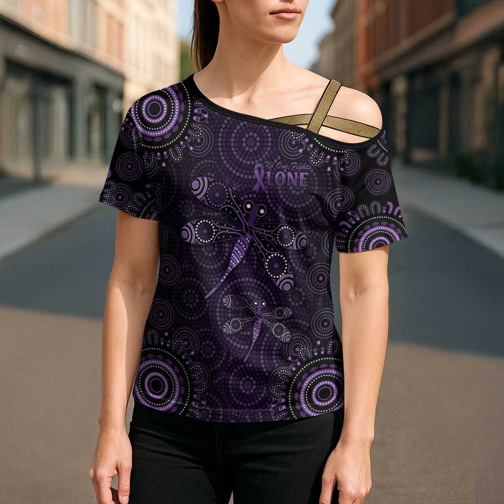 Purple Dragonfly Aboriginal of Hope Cross Shoulder Shirt Australian Epilepsy Awareness - Aussie Hoodie
