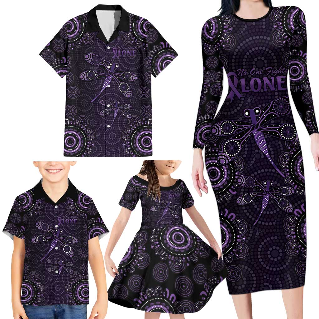 Purple Dragonfly Aboriginal of Hope Family Matching Long Sleeve Bodycon Dress and Hawaiian Shirt Australian Epilepsy Awareness - Aussie Hoodie