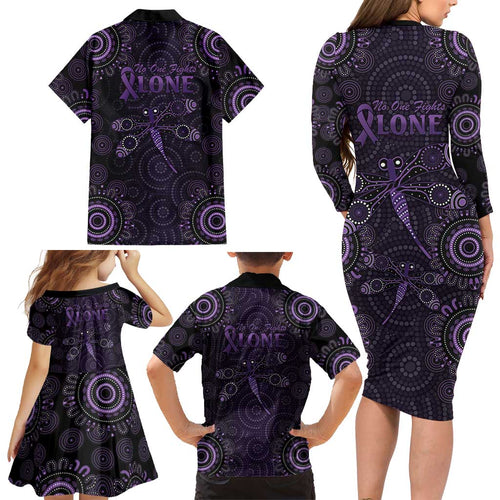 Purple Dragonfly Aboriginal of Hope Family Matching Long Sleeve Bodycon Dress and Hawaiian Shirt Australian Epilepsy Awareness - Aussie Hoodie