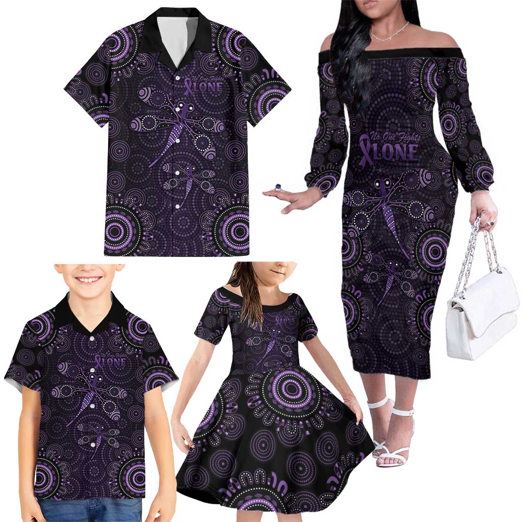 Purple Dragonfly Aboriginal of Hope Family Matching Off The Shoulder Long Sleeve Dress and Hawaiian Shirt Australian Epilepsy Awareness - Aussie Hoodie