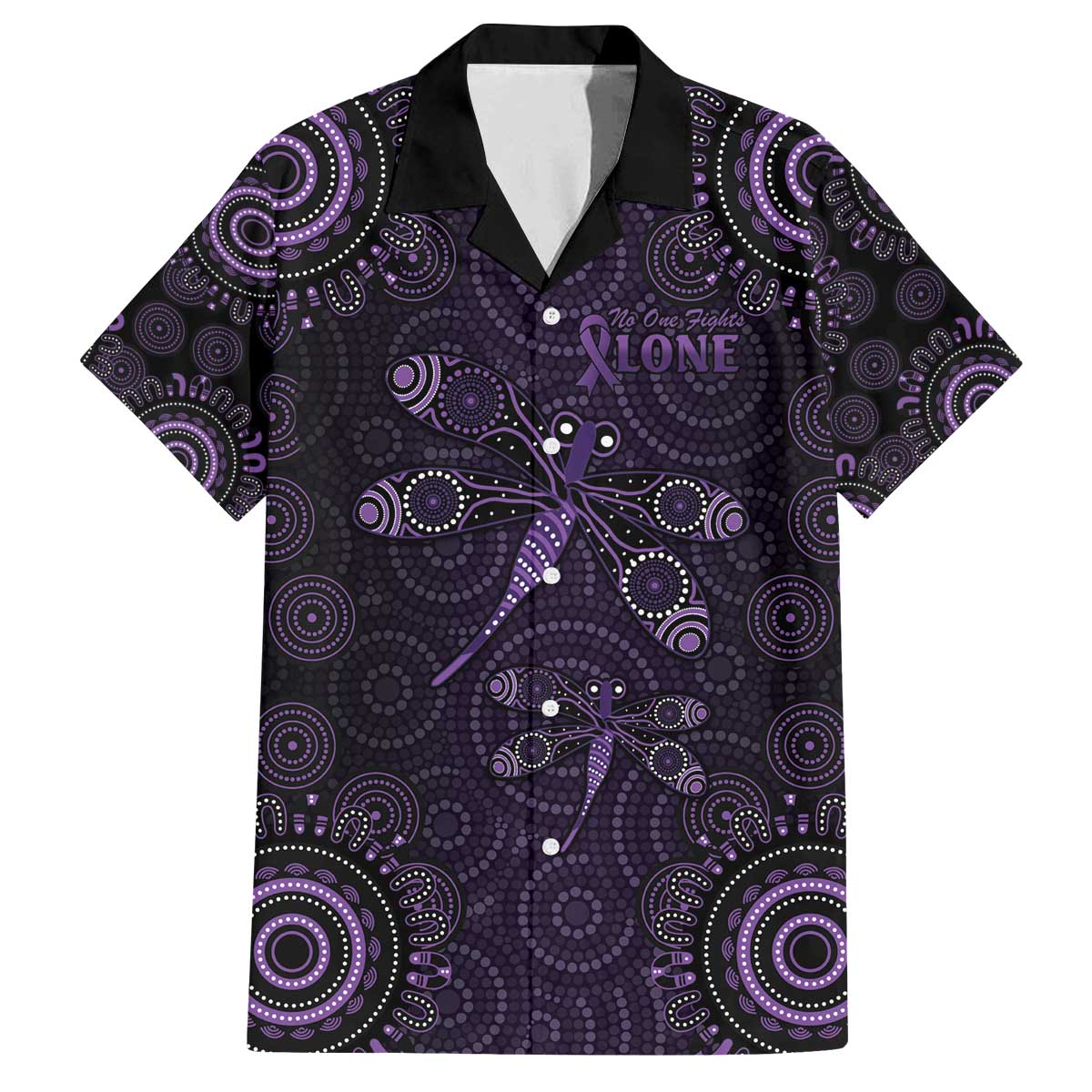 Purple Dragonfly Aboriginal of Hope Family Matching Off The Shoulder Long Sleeve Dress and Hawaiian Shirt Australian Epilepsy Awareness - Aussie Hoodie