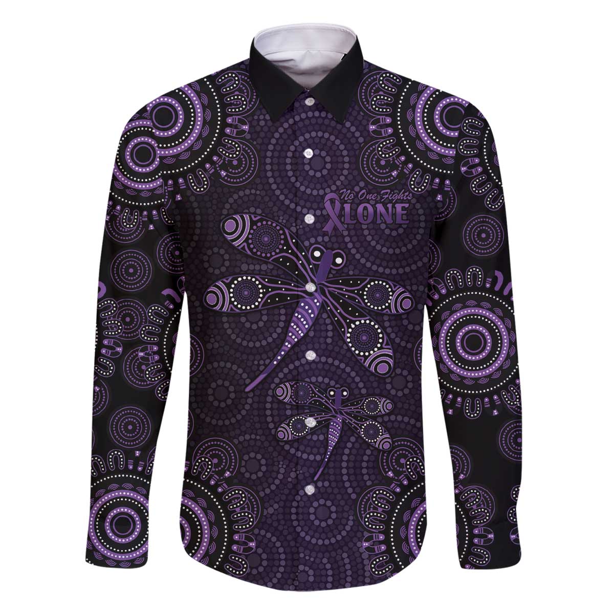 Purple Dragonfly Aboriginal of Hope Family Matching Off The Shoulder Long Sleeve Dress and Hawaiian Shirt Australian Epilepsy Awareness - Aussie Hoodie