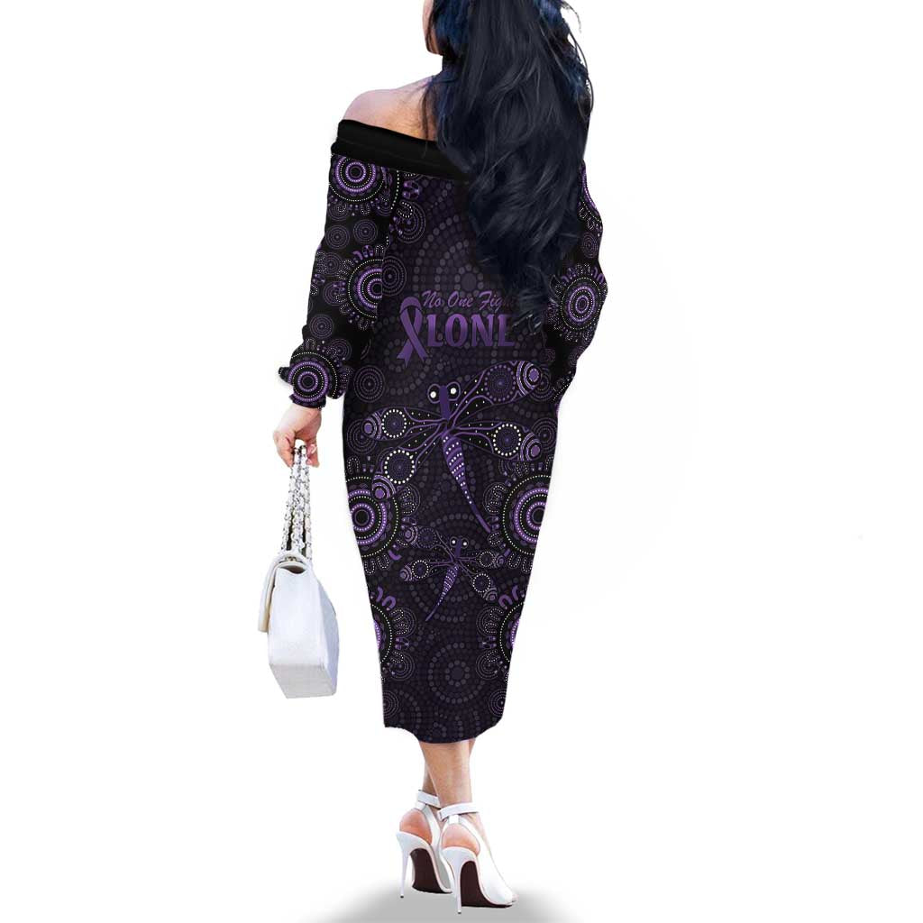 Purple Dragonfly Aboriginal of Hope Family Matching Off The Shoulder Long Sleeve Dress and Hawaiian Shirt Australian Epilepsy Awareness - Aussie Hoodie