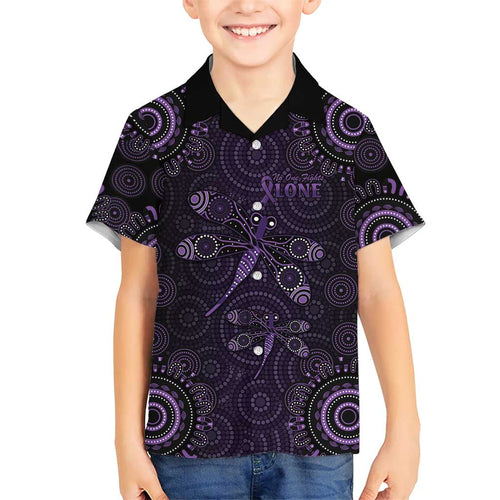 Purple Dragonfly Aboriginal of Hope Family Matching Off The Shoulder Long Sleeve Dress and Hawaiian Shirt Australian Epilepsy Awareness - Aussie Hoodie