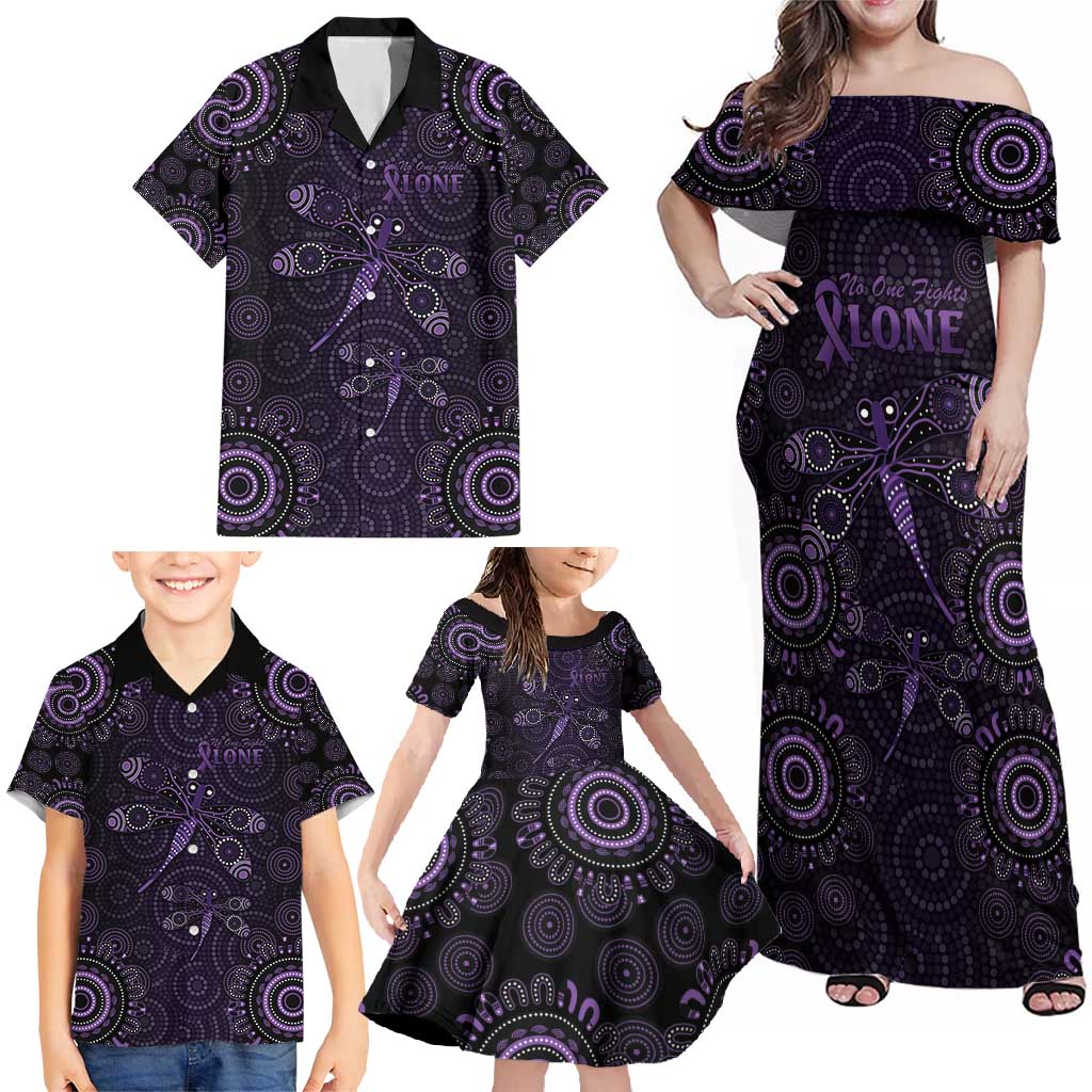 Purple Dragonfly Aboriginal of Hope Family Matching Off Shoulder Maxi Dress and Hawaiian Shirt Australian Epilepsy Awareness - Aussie Hoodie