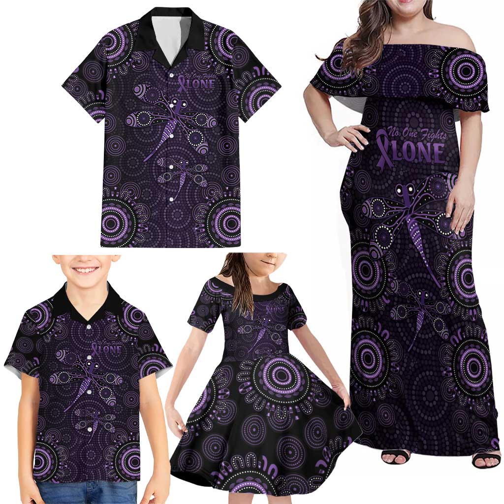 Purple Dragonfly Aboriginal of Hope Family Matching Off Shoulder Maxi Dress and Hawaiian Shirt Australian Epilepsy Awareness - Aussie Hoodie