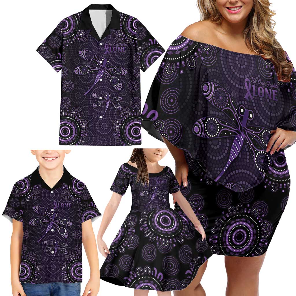 Purple Dragonfly Aboriginal of Hope Family Matching Off Shoulder Short Dress and Hawaiian Shirt Australian Epilepsy Awareness - Aussie Hoodie