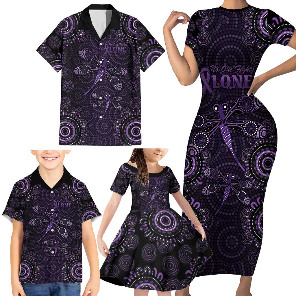 Purple Dragonfly Aboriginal of Hope Family Matching Short Sleeve Bodycon Dress and Hawaiian Shirt Australian Epilepsy Awareness - Aussie Hoodie