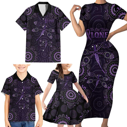 Purple Dragonfly Aboriginal of Hope Family Matching Short Sleeve Bodycon Dress and Hawaiian Shirt Australian Epilepsy Awareness - Aussie Hoodie