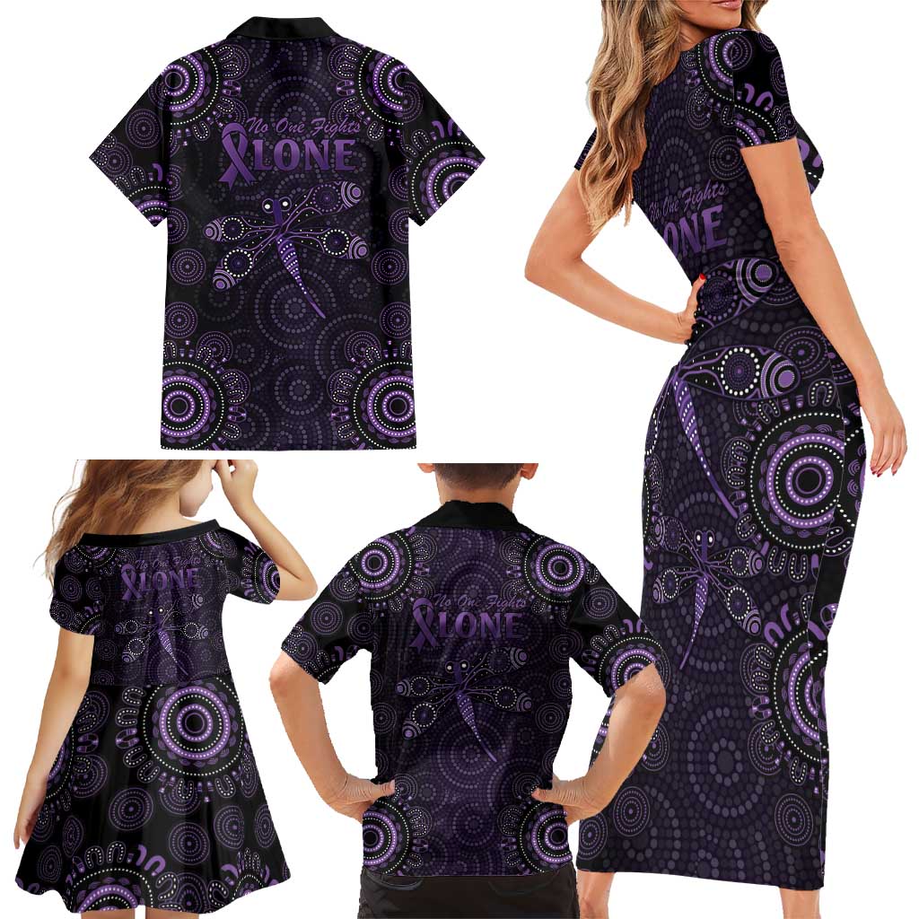 Purple Dragonfly Aboriginal of Hope Family Matching Short Sleeve Bodycon Dress and Hawaiian Shirt Australian Epilepsy Awareness - Aussie Hoodie