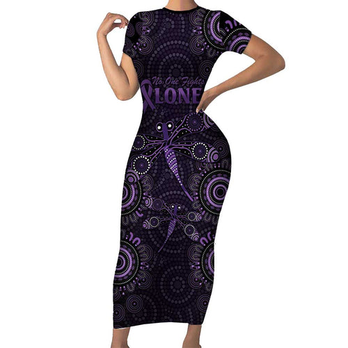 Purple Dragonfly Aboriginal of Hope Family Matching Short Sleeve Bodycon Dress and Hawaiian Shirt Australian Epilepsy Awareness - Aussie Hoodie