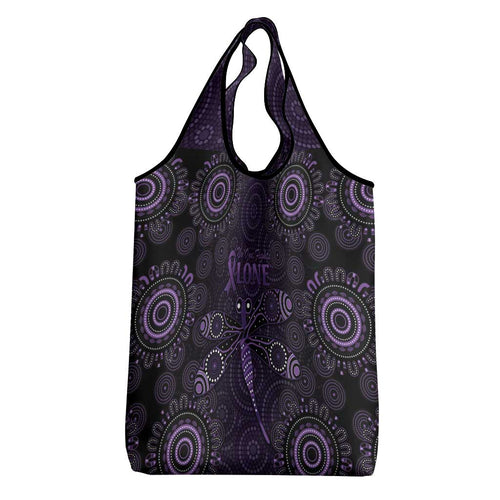 Purple Dragonfly Aboriginal of Hope Grocery Bag Australian Epilepsy Awareness - Aussie Hoodie