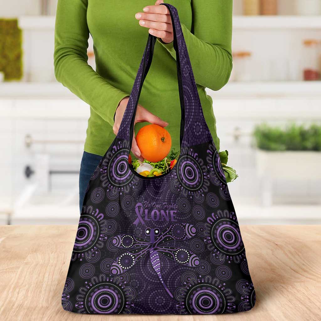 Purple Dragonfly Aboriginal of Hope Grocery Bag Australian Epilepsy Awareness - Aussie Hoodie