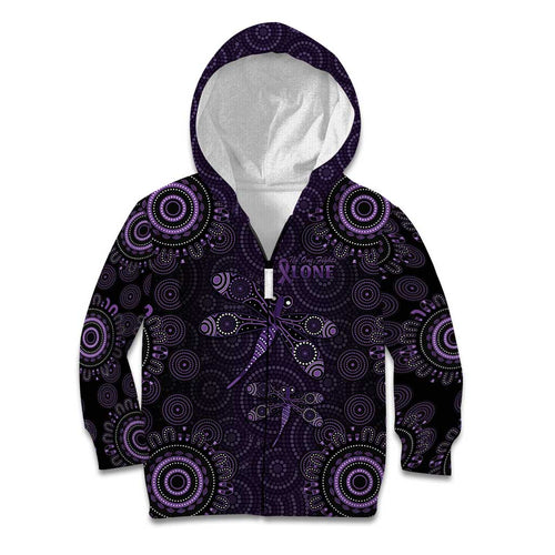 Purple Dragonfly Aboriginal of Hope Kid Hoodie Australian Epilepsy Awareness - Aussie Hoodie
