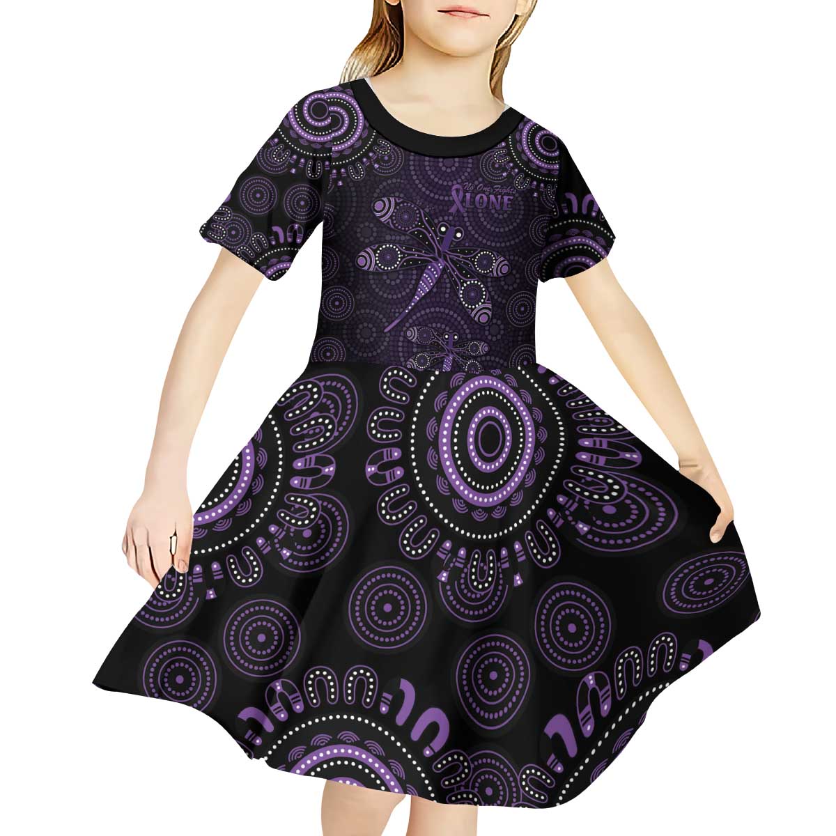 Purple Dragonfly Aboriginal of Hope Kid Short Sleeve Dress Australian Epilepsy Awareness - Aussie Hoodie