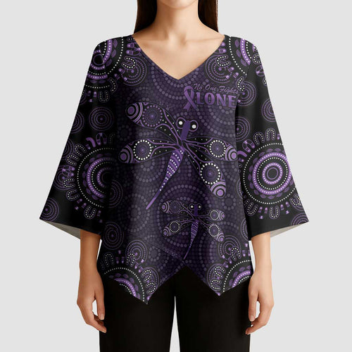 Purple Dragonfly Aboriginal of Hope Kimono Sleeve Blouse Australian Epilepsy Awareness - Aussie Hoodie
