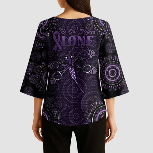 Purple Dragonfly Aboriginal of Hope Kimono Sleeve Blouse Australian Epilepsy Awareness - Aussie Hoodie