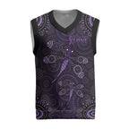 Purple Dragonfly Aboriginal of Hope Christmas Knitted V-Neck Vest Australian Epilepsy Awareness - Aussie Hoodie