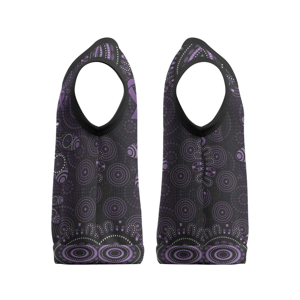 Purple Dragonfly Aboriginal of Hope Christmas Knitted V-Neck Vest Australian Epilepsy Awareness - Aussie Hoodie