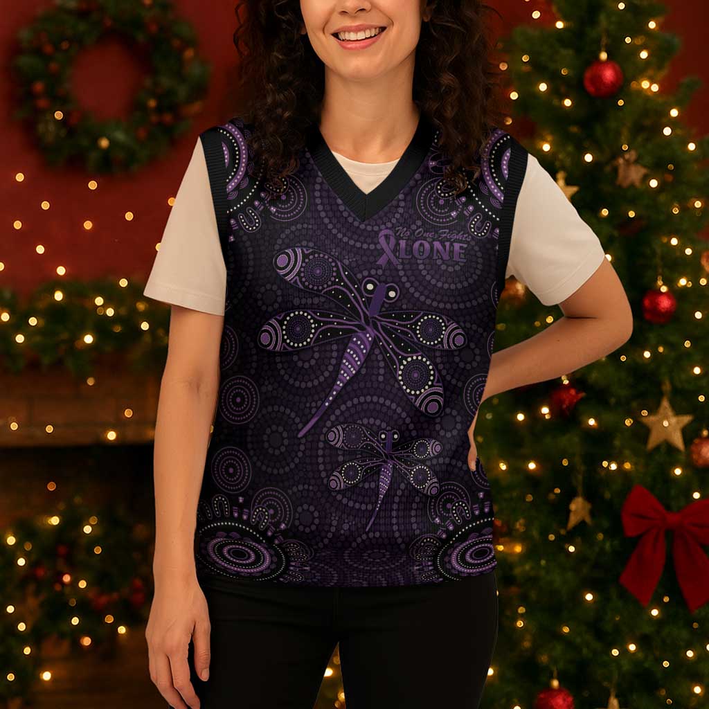 Purple Dragonfly Aboriginal of Hope Christmas Knitted V-Neck Vest Australian Epilepsy Awareness - Aussie Hoodie
