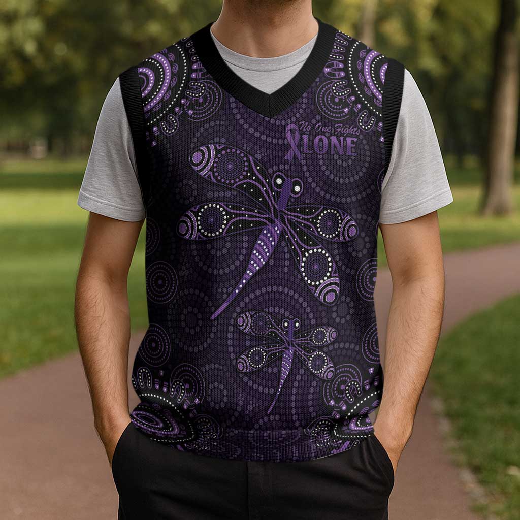 Purple Dragonfly Aboriginal of Hope Christmas Knitted V-Neck Vest Australian Epilepsy Awareness - Aussie Hoodie