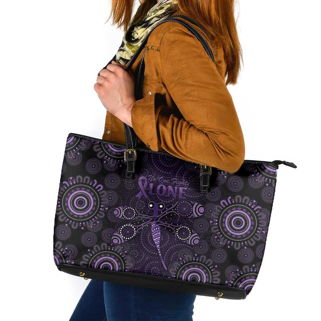 Purple Dragonfly Aboriginal of Hope Leather Tote Bag Australian Epilepsy Awareness - Aussie Hoodie