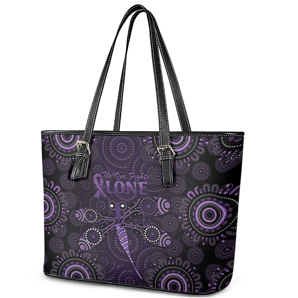 Purple Dragonfly Aboriginal of Hope Leather Tote Bag Australian Epilepsy Awareness - Aussie Hoodie