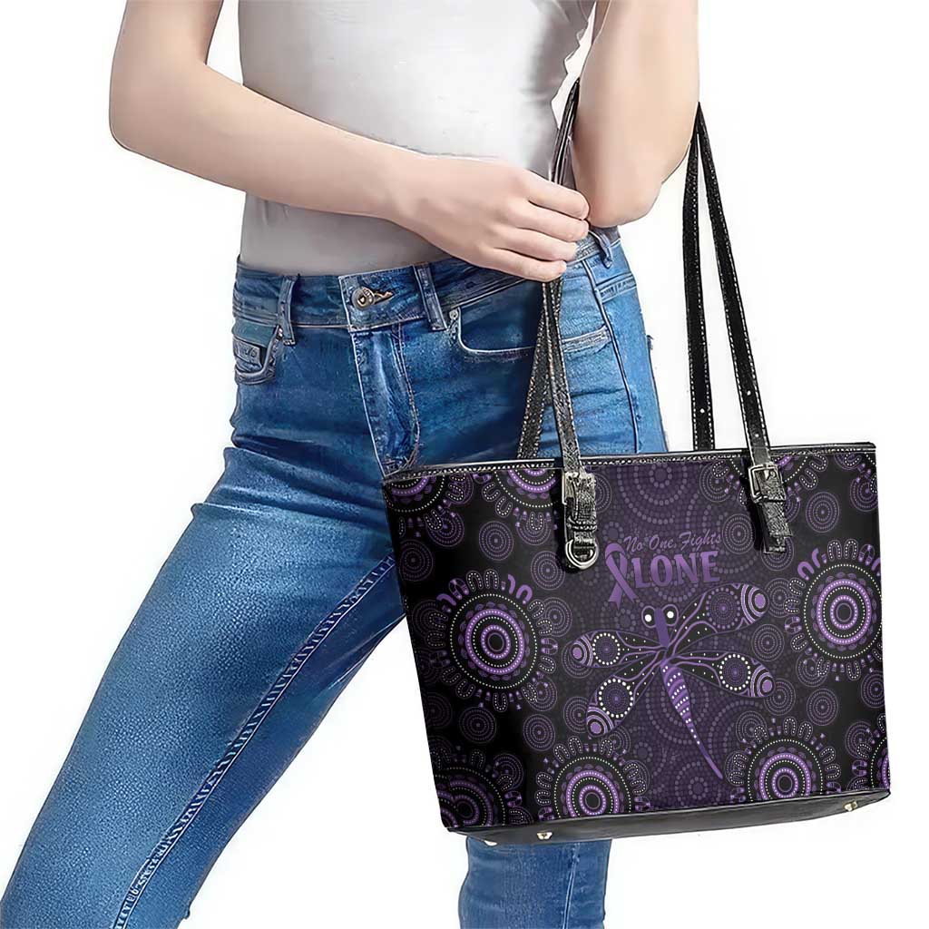 Purple Dragonfly Aboriginal of Hope Leather Tote Bag Australian Epilepsy Awareness - Aussie Hoodie