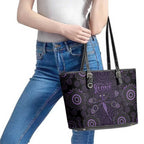 Purple Dragonfly Aboriginal of Hope Leather Tote Bag Australian Epilepsy Awareness - Aussie Hoodie