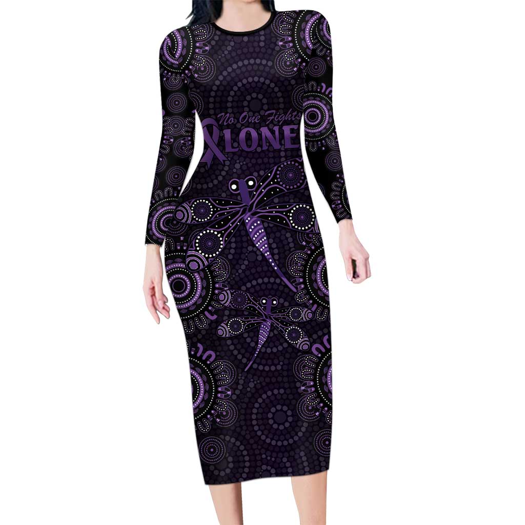 Purple Dragonfly Aboriginal of Hope Long Sleeve Bodycon Dress Australian Epilepsy Awareness - Aussie Hoodie