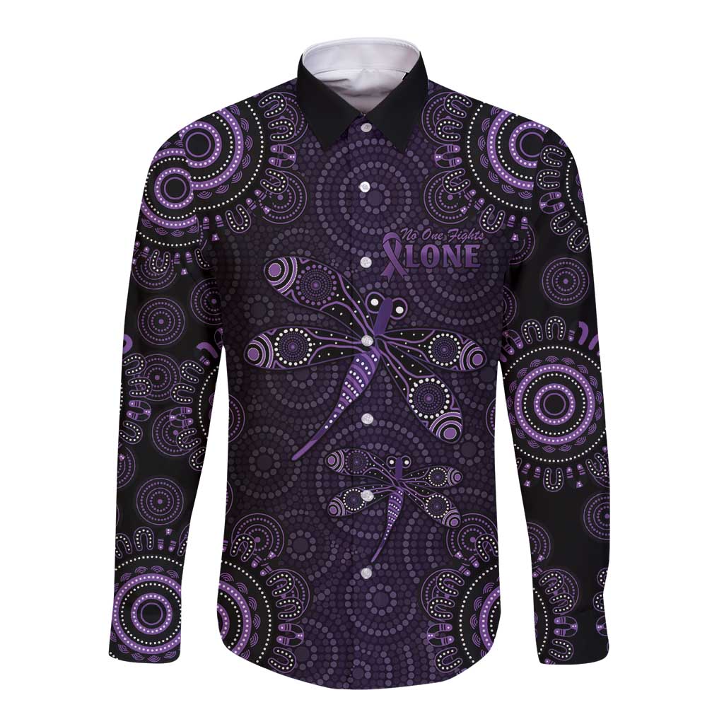 Purple Dragonfly Aboriginal of Hope Long Sleeve Button Shirt Australian Epilepsy Awareness - Aussie Hoodie