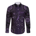 Purple Dragonfly Aboriginal of Hope Long Sleeve Button Shirt Australian Epilepsy Awareness - Aussie Hoodie