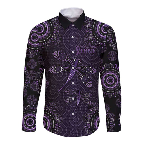 Purple Dragonfly Aboriginal of Hope Long Sleeve Button Shirt Australian Epilepsy Awareness - Aussie Hoodie
