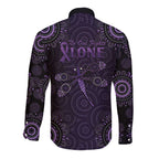 Purple Dragonfly Aboriginal of Hope Long Sleeve Button Shirt Australian Epilepsy Awareness - Aussie Hoodie