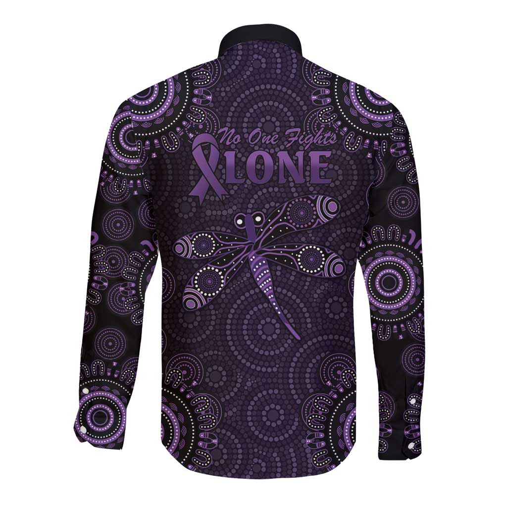 Purple Dragonfly Aboriginal of Hope Long Sleeve Button Shirt Australian Epilepsy Awareness - Aussie Hoodie