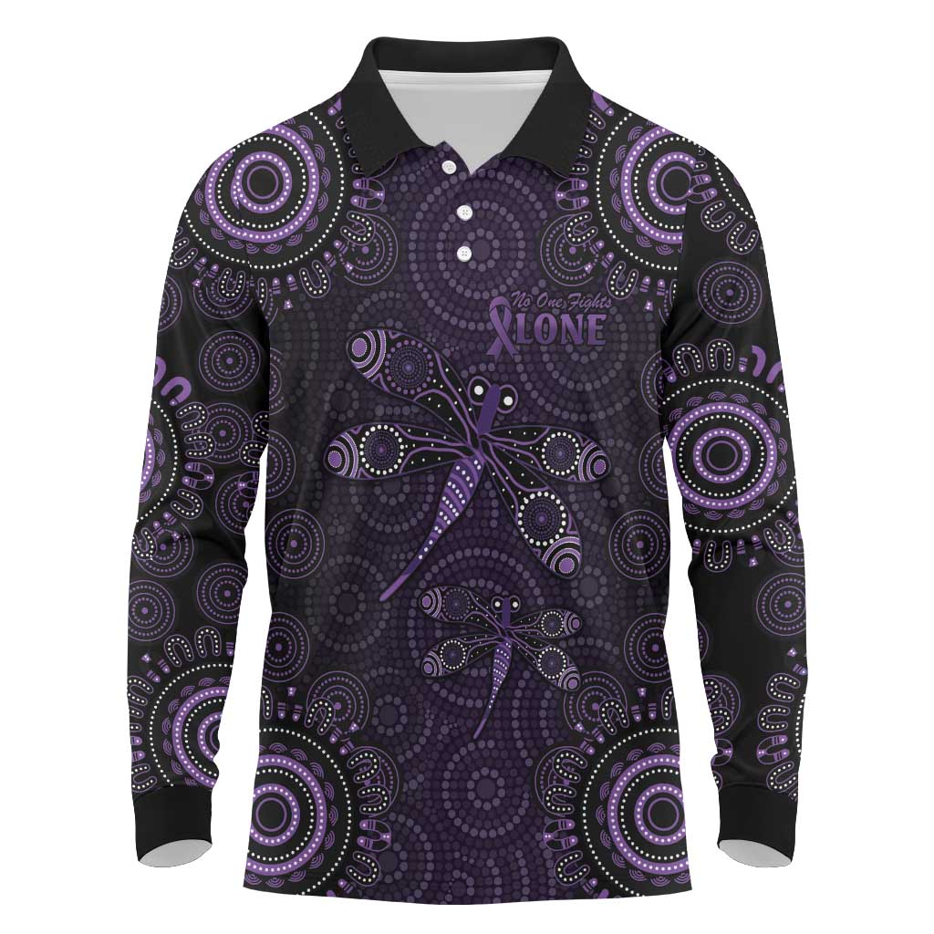 Purple Dragonfly Aboriginal of Hope Long Sleeve Polo Shirt Australian Epilepsy Awareness - Aussie Hoodie