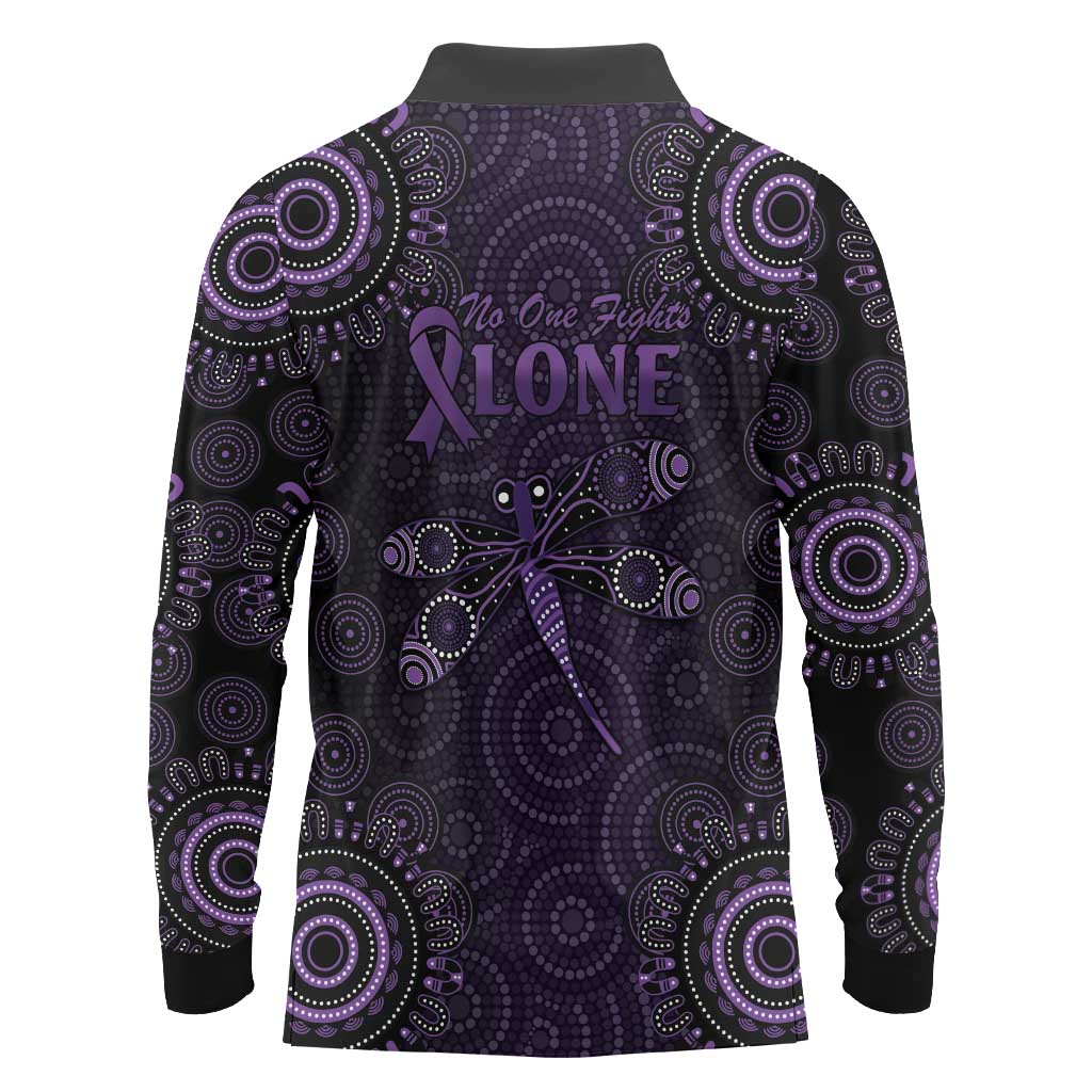 Purple Dragonfly Aboriginal of Hope Long Sleeve Polo Shirt Australian Epilepsy Awareness - Aussie Hoodie