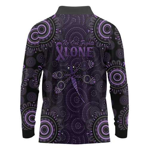 Purple Dragonfly Aboriginal of Hope Long Sleeve Polo Shirt Australian Epilepsy Awareness - Aussie Hoodie