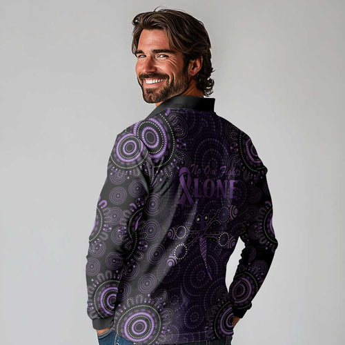 Purple Dragonfly Aboriginal of Hope Long Sleeve Polo Shirt Australian Epilepsy Awareness - Aussie Hoodie