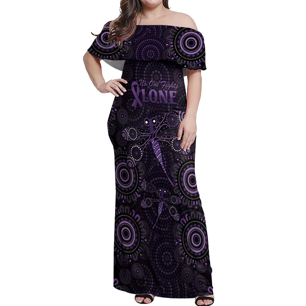 Purple Dragonfly Aboriginal of Hope Off Shoulder Maxi Dress Australian Epilepsy Awareness - Aussie Hoodie