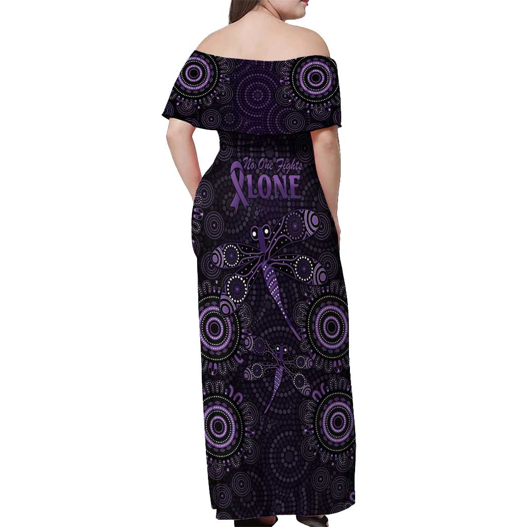 Purple Dragonfly Aboriginal of Hope Off Shoulder Maxi Dress Australian Epilepsy Awareness - Aussie Hoodie