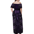 Purple Dragonfly Aboriginal of Hope Off Shoulder Maxi Dress Australian Epilepsy Awareness - Aussie Hoodie